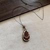 Retro Ethnic Leather Rope Necklace with Wooden Heart, Leaf, and Geometric Water Drop - High-Grade Sweater Chain