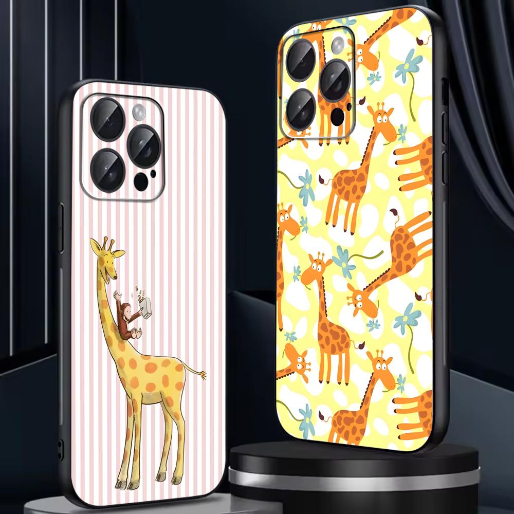 Süßes Giraffen-Handyhülle Für iPhone17 16 16e 15 14 13 12 11 Plus Mini Pro Max Weiche schwarze Stoßfeste Hülle