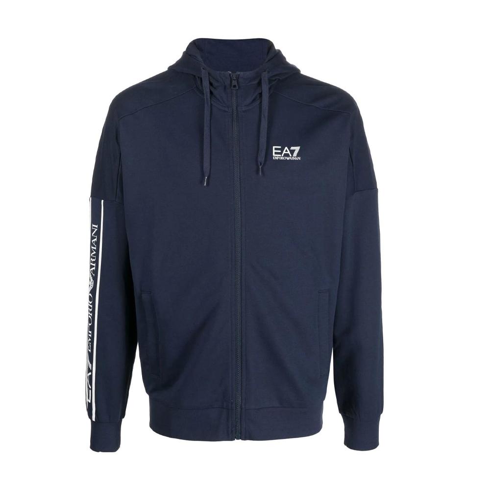 Emporio Armani EA7 SS23 Logo Print Drawstring Hooded Jacket Men jackets Navy-Blue 3RPM63-PJ05Z-1554 L