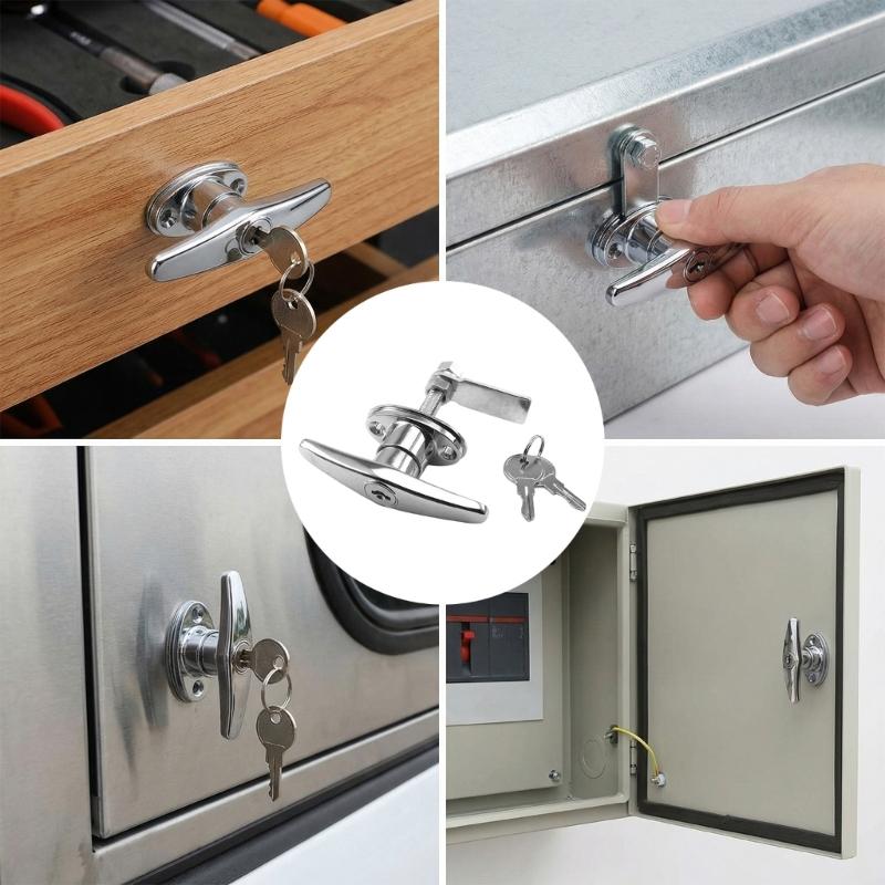 Zinc Alloy T Handle Lock with Key For Cabinets And Drawers Rust Resistance Easy Installation Smoothly Operations