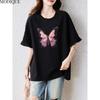 MODIQUE Spring Summer Plus Size New Women Loose Solid Balck Vintage Fashion Print Blouse Shirts Female Casual Oversize Short Sleeve V-Neck Top