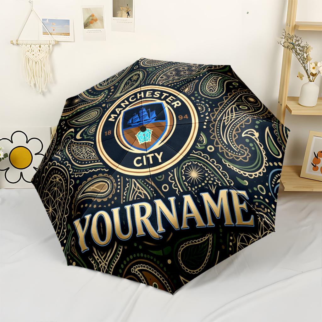 Manchester City Customize Your Name Umbrella Compact Travel Automatic Umbrella Compact 8-Rib Lightweight Durable Plastic Iron All-Season Travel