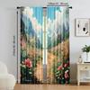 2 pcs, versatile polyester transparent curtains for home decoration Floral Sage Green Leaves for use in bedrooms and living