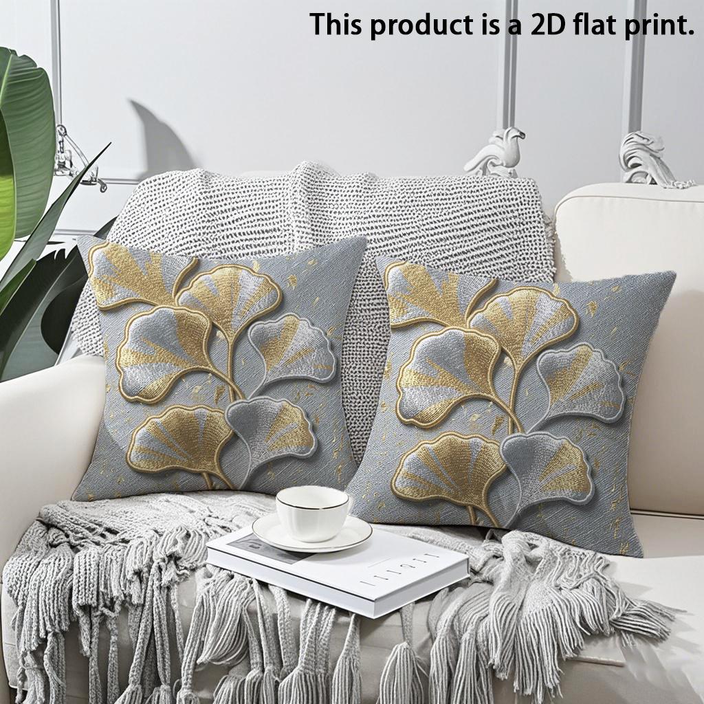 

2pcs Luxury Gold Silver Ginkgo Leaf Throw Pillow Covers 2 Pack Modern Neutral Tone Decorative Cushion Cases for Sofa Bedroom 45x45cm-2pcs