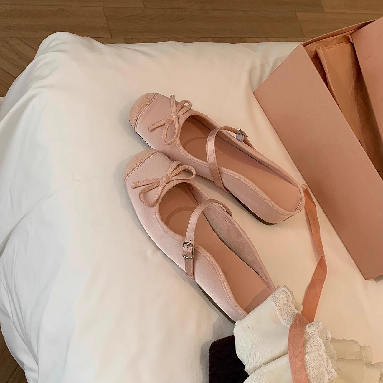 

Туфли Мэри Джейн на квадратном каблуке, полудраг, французская скрытая платформа, бант, неглубокий вырез, балетки, женская новая овечья кожа 32 40 розовый