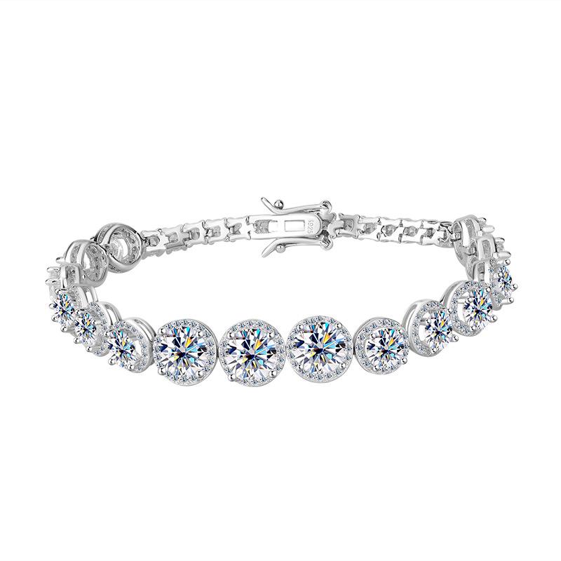 

Браслет из стерлингового серебра 925 пробы с муассанитами круглой огранки - Роскошный стиль тяжелой промышленности, Супер блестящие высококлассные женские украшения. 15 cm