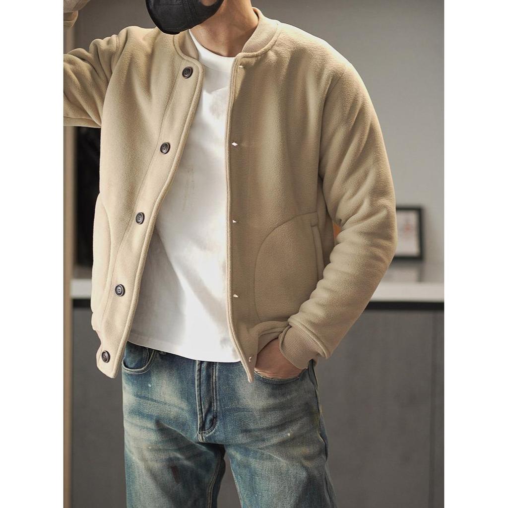 Retro Amekaji Men's Fleece-Lined Baseball Collar Jacket (2026)