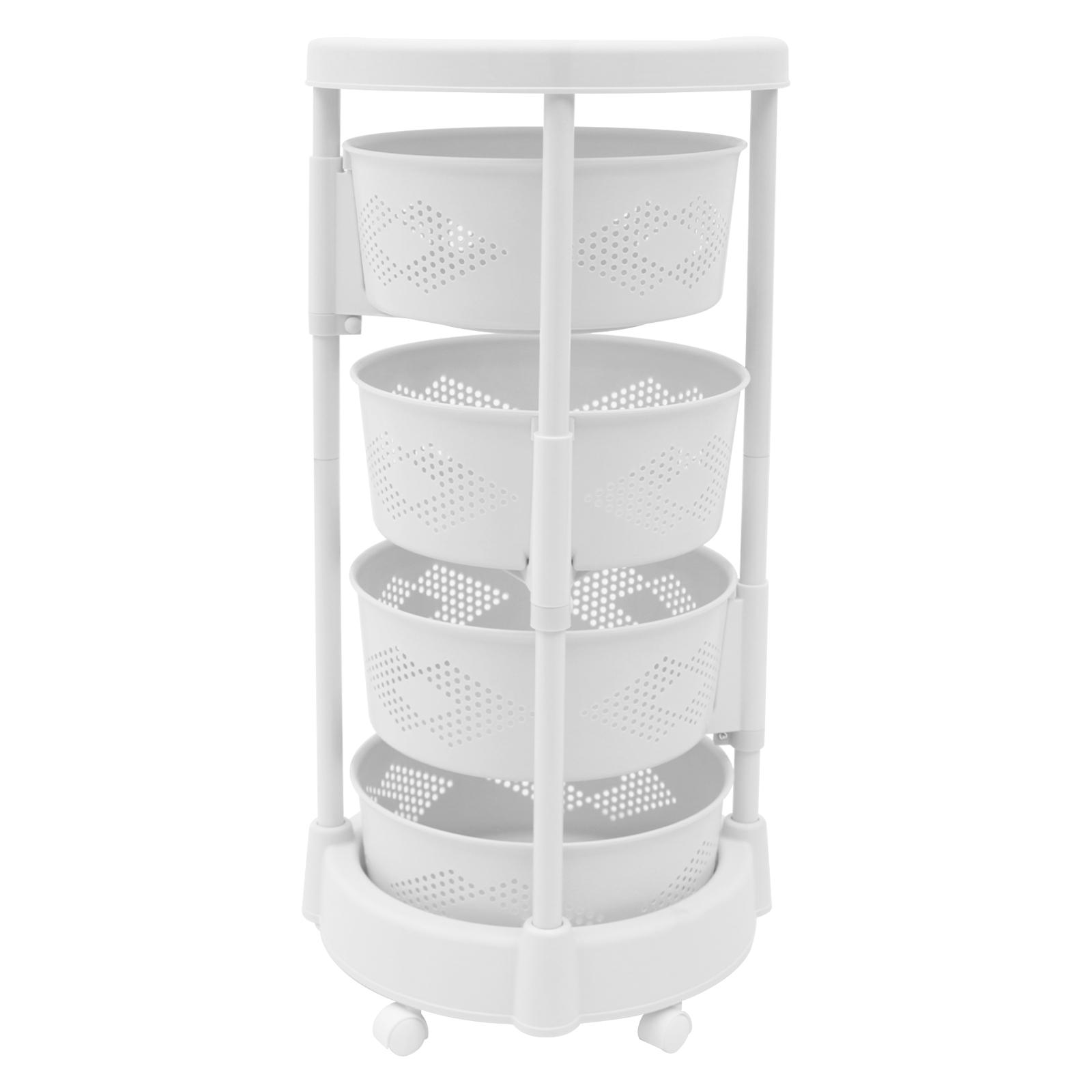 

4-ярусная вращающаяся стойка для хранения, вращающаяся на 360° ярусная полка на колесах, регулируемый органайзер для ванной комнаты, кухни белый