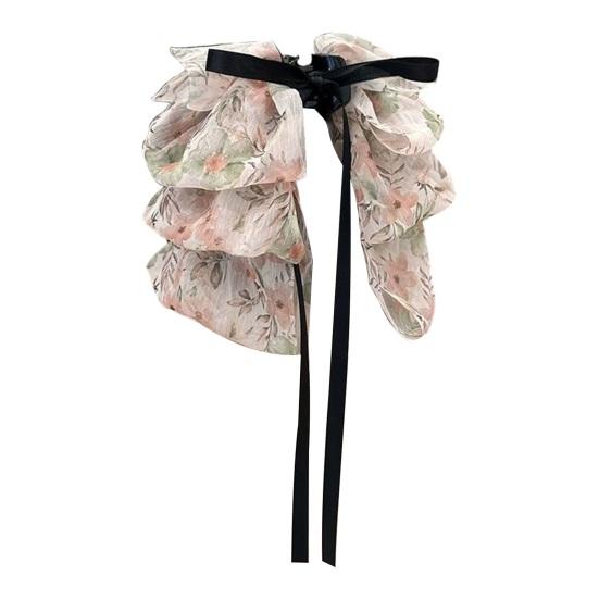 Pinza para el pelo con estampado Floral para niña, decoración con lazo grande, garra para el pelo, cola de caballo, cinta de cangrejos, accesorios antideslizantes para el cabello