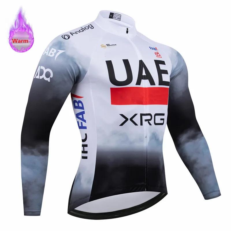 2026 UAE Team Winterfleece Langarm 2026 Winter Samt Warm Radsportbekleidung Anzug Set Fahrradkleidung Tragen Ropa Ciclismo Rennrad Trikot Anzug