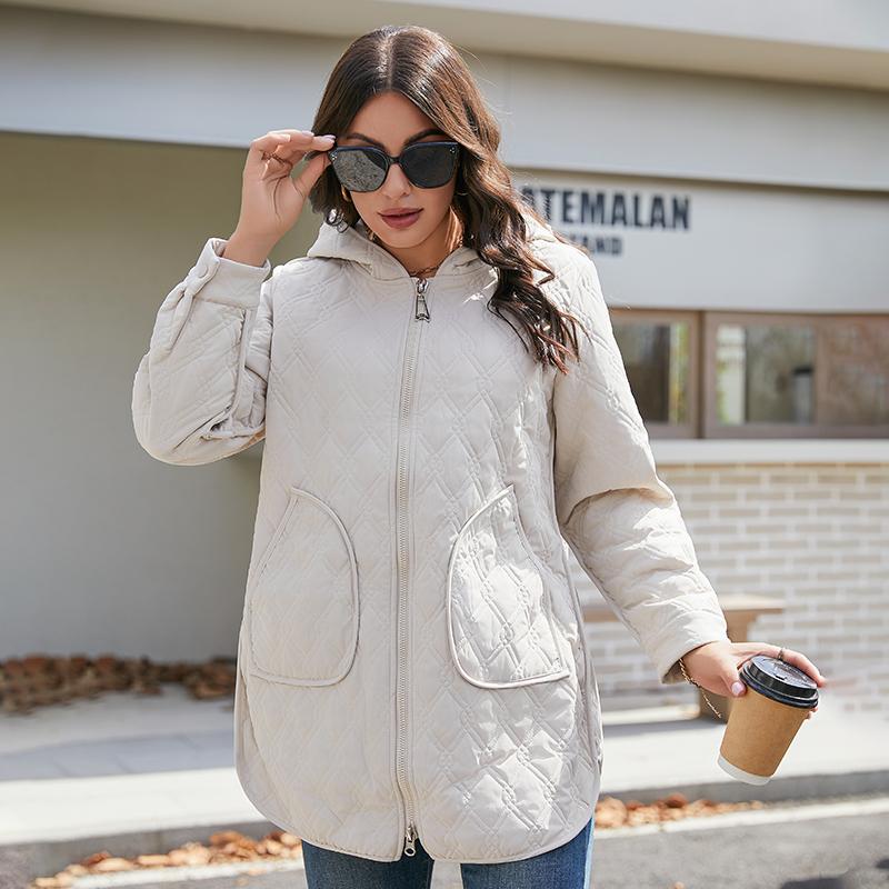 YISHENGSHUI New spring and autumn women's jacket Simple medium-length fashion unique splicing Hooded design women's spring jacket 23671