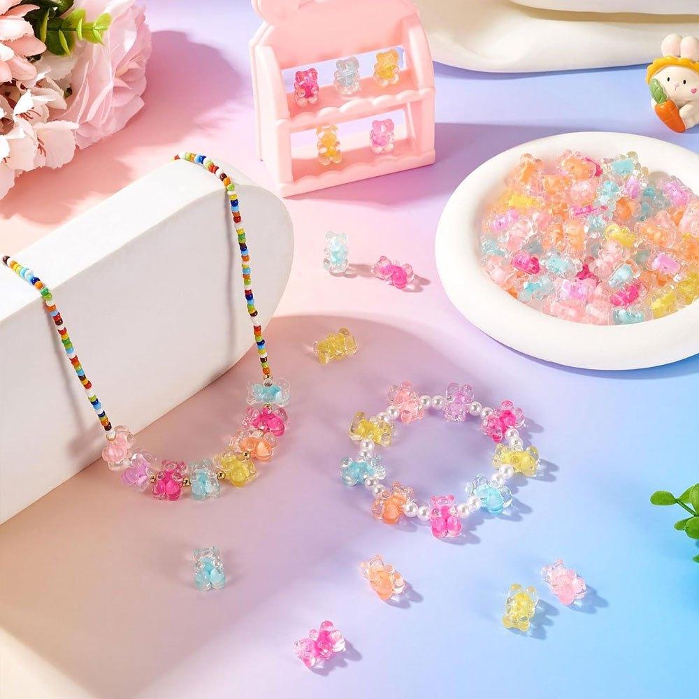 10/20/50 Stück Acryl Weichzucker Bären Perlen Rosa Tierperlen Transparent Zufällige Farbe Armbandperlen Kunsthandwerk DIY Schmuckherstellungszubehör