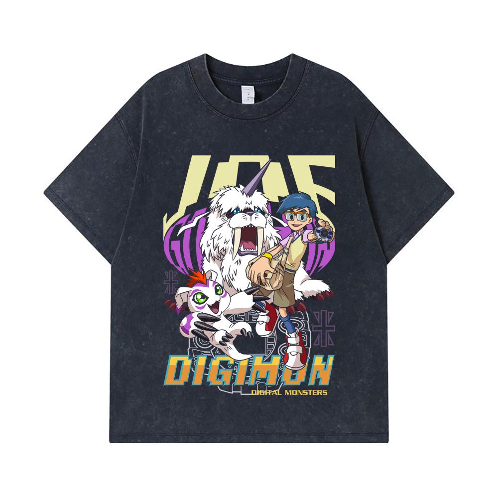 275 GSM Washed T-shirts 100% Cotton Digimon V4 Gomamon Print Unisex Heavy Cotton T Shirt