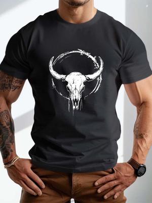 Bullenkopf Western Grafik T-Shirt Herren Weiche Baumwolle Lässig Rundhals Kurzarm T-Shirt