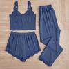Women's Summer 3PCS Pajama Sets Solid Vest Shorts and Pants Paired with Lace Splicing for Homewear Sexy Sleepwear Sets