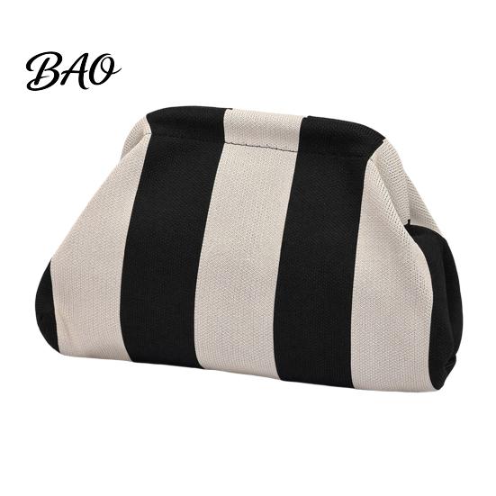 Woven Clutch Purse Women Striped Purse, Large Capacity Kiss Lock Makeup Case Cosmetic Pouch, Summer Beach Vacation Evening Dumpling Bag Toiletry