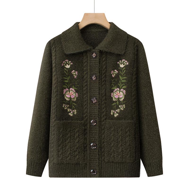 

Thick Knit Cardigan for Elderly Women: Grandma Style, Lapel Sweater for Autumn and Winter. 4XL (135-150 lbs)