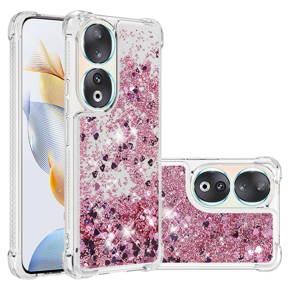 

For Honor 90 TPU Case Glitter Quicksand Shockproof Phone Back Cover Rose Gold/Hearts