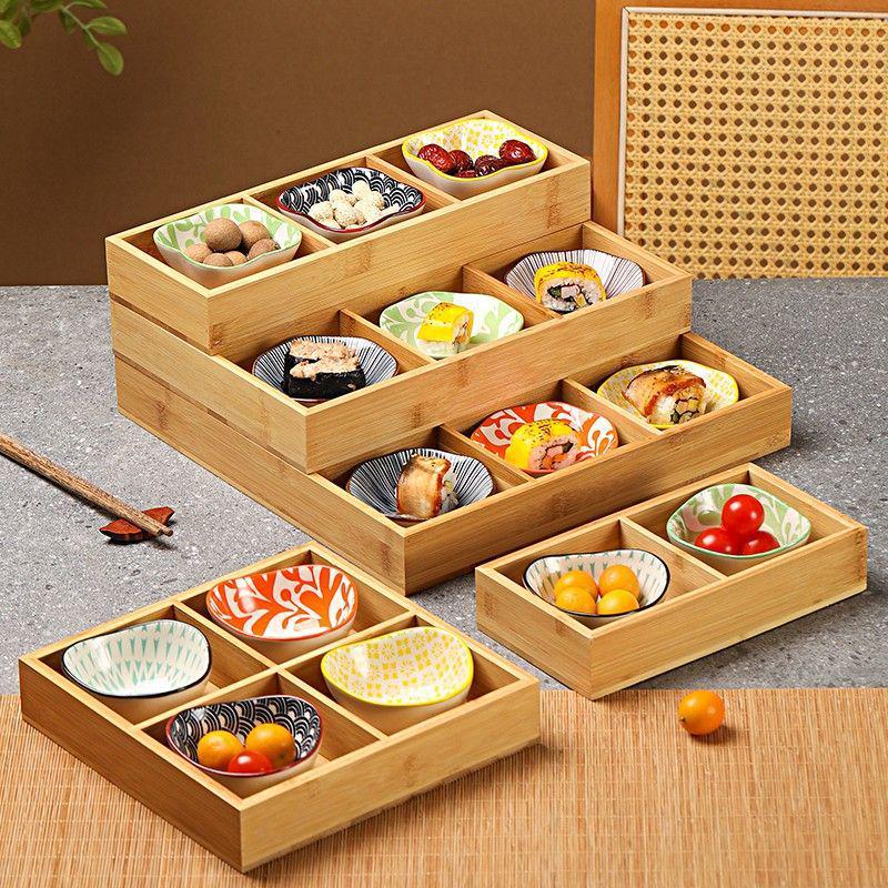 Bamboo Nine-Compartment Snack Tray for Dried Fruits and Hot Pot Side Dishes