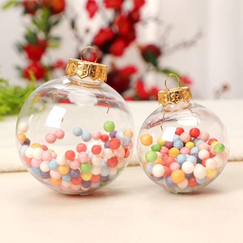 6Pcs/lot Clear Empty Christmas Ball Ornaments with Removable Gold/Silver Metal Hangers Great for Wedding Party Holiday
