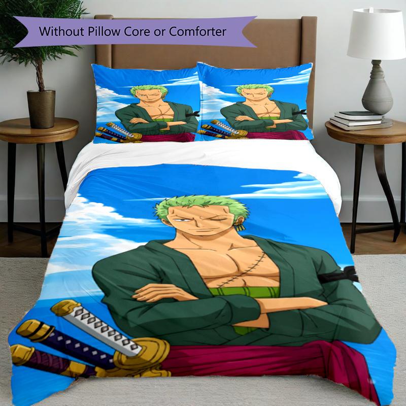 3pcs Duvet Cover Set (1*Duvet Cover + 2*Pillowcase, Without Core), Roronoa Zoro Print Bedding Set, Bedroom Decor, All‑Season, Gift
