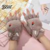 Fingerless Gloves with Flap Cover Furry Cat Paw Thermal Gloves Flip Top Mitten Button for Women Winter Cozy Outdoor Cold Weather Plush Half