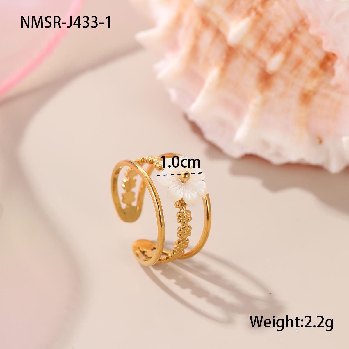 GEMCHIC Women s 18K Gold Plated Stainless Steel Open Ring with Flower Pearl Design
