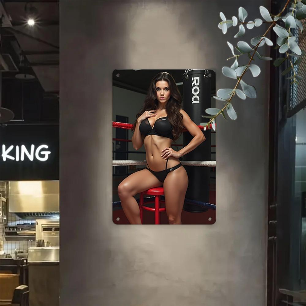 Vintage Sexy Goddess Metal Wall Art 20x30cm Boxing Ring Bikini Girl Decor - Durable Iron Plaque for Kitchen Garden Bedroom Bar B