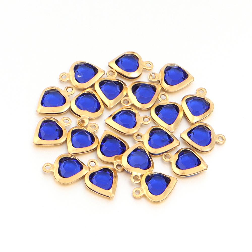 10pcs/lot Color Heart Crystal Charms Stainless Steel Edged Pendants for DIY Necklace Earring Bracelet Jewelry Making Accessories