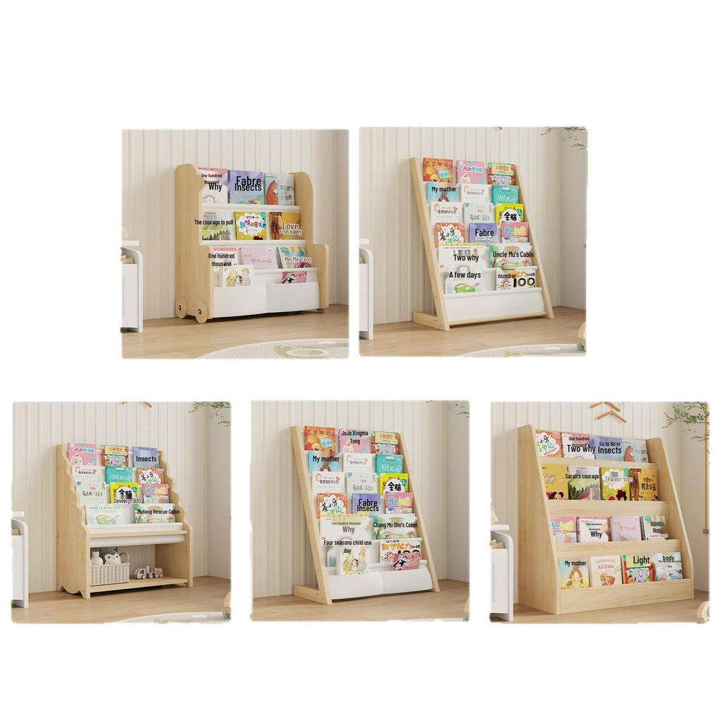 Mehrschichtiges Kinder-Bücherregal aus Massivholz mit abnehmbarem Stoff, Standregal für Kindergarten und Baby-Bücher