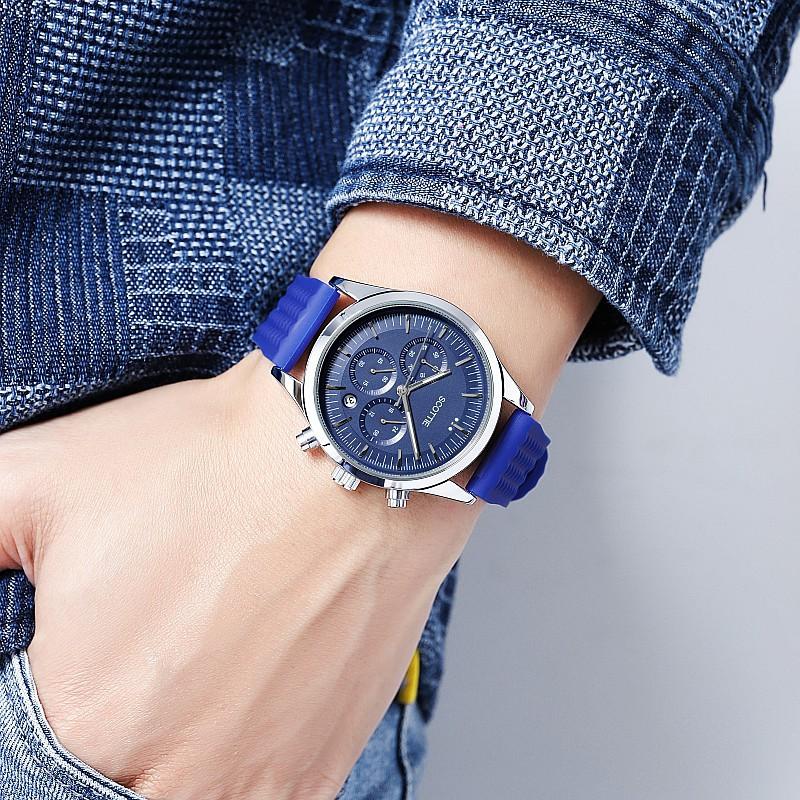 Fashion Large Dial Temperament Men S Watch Three Eyes Personality Watch Men S Watch Tape Stainless Steel Strap