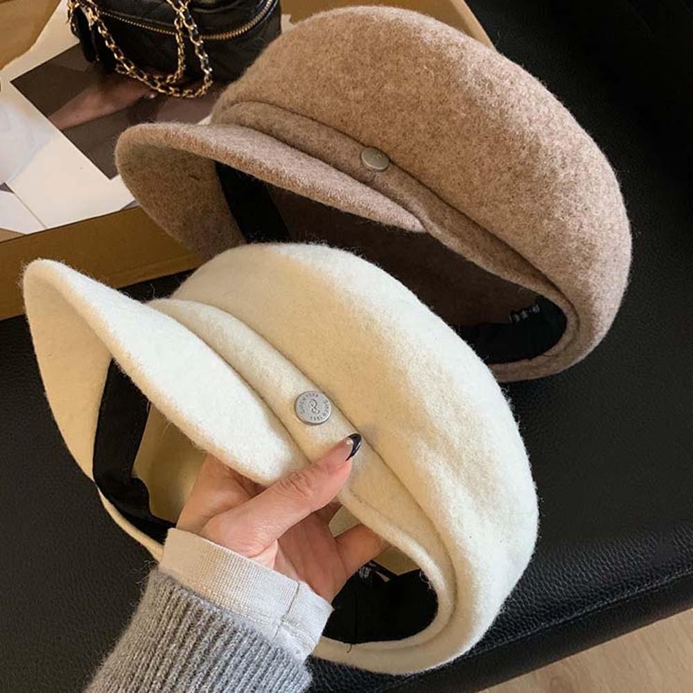 Dome Female Painter Cap Solid Color Octagonal Brimless Hat Vintage Women Artist Hat Winter