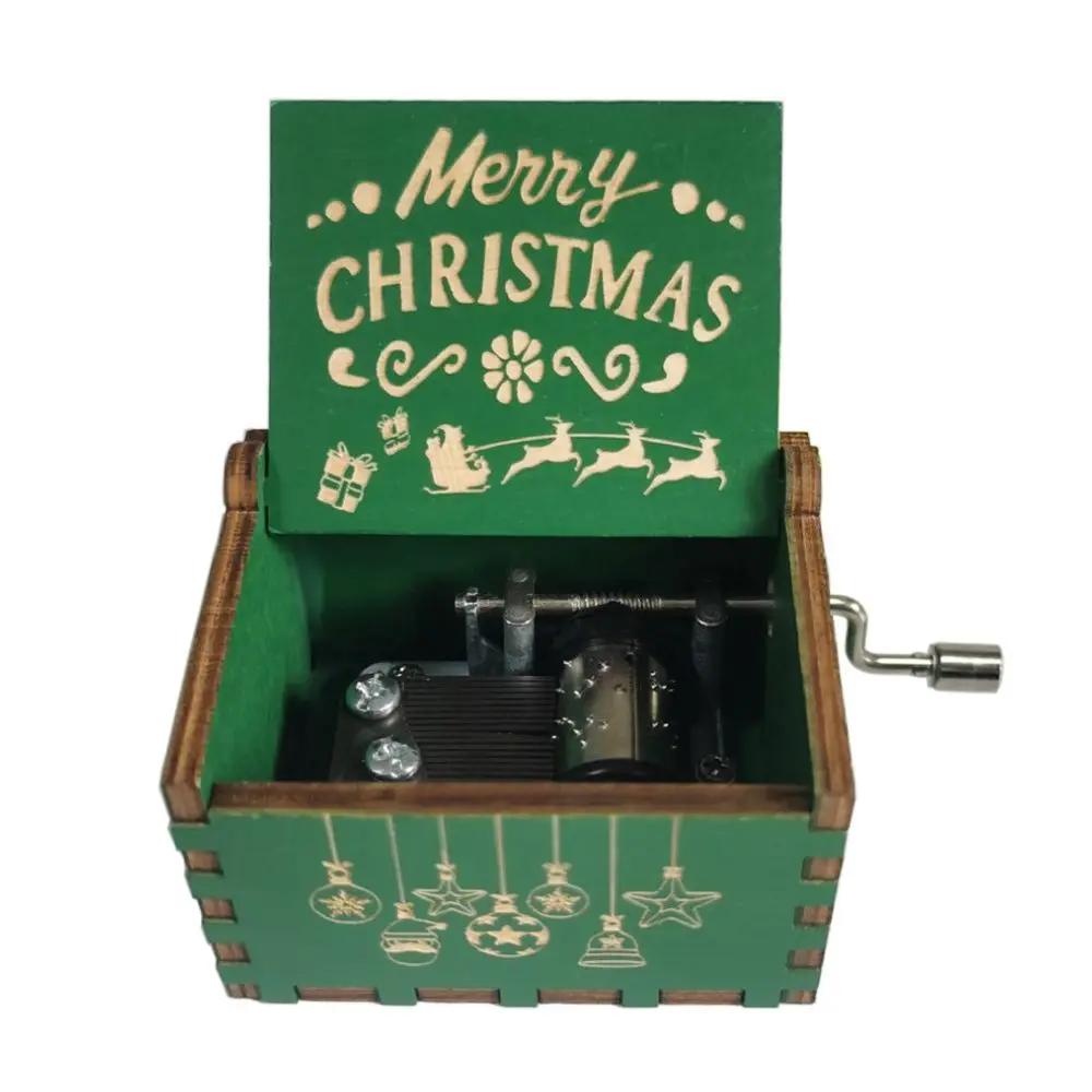 Wooden Hand Crank Music Box Anime Theme Halloween Merry Christmas Decoration Home Christmas Birthday Gift