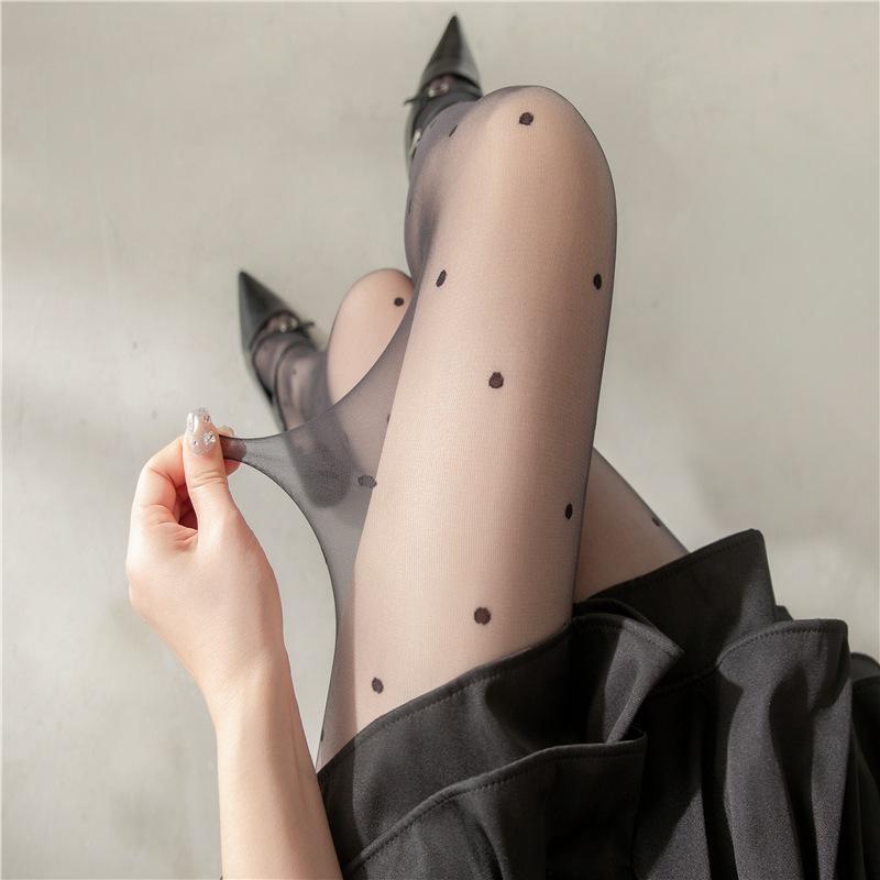 

Spring and Autumn Ultra-thin0D Polka Dot Black Pantyhose for Women, Anti-Snag, Durable, Non-Slip Crotch, Sexy Nightclub Stockings Simple Package-Core-spun