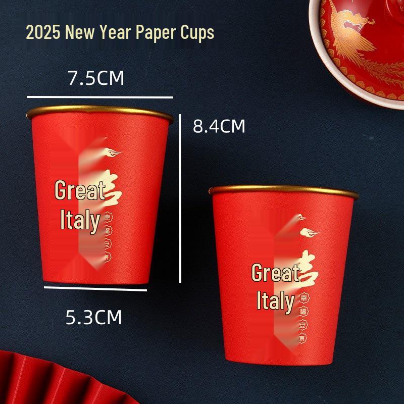 

Праздничные бумажные стаканчики из золотой фольги на Новый год 2026 - Красные, Утолщенные, Одноразовые для празднования Праздника Весны