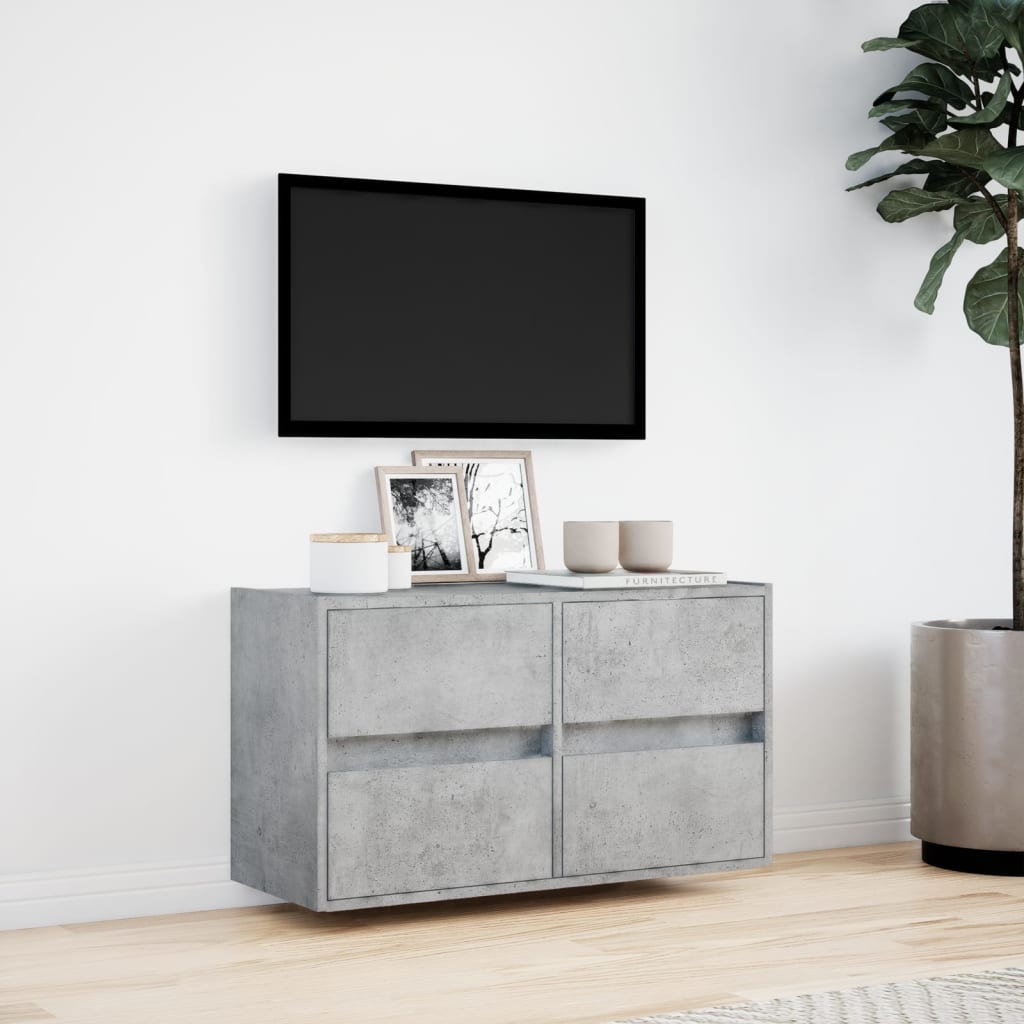 TV Wall Cabinet with LED Lighting Concrete Grey 80 x 31 x 45 cm
