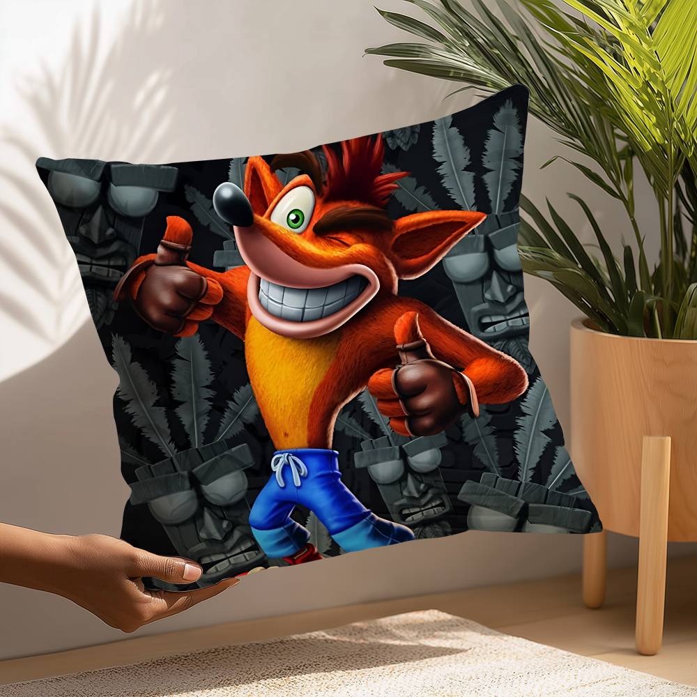 

game C-Crash B-Bandicoot Pillow Case Square Double‑Sided Print Cushion Case For Sofa Home Bedchamber Decor Gift 16x16Inch