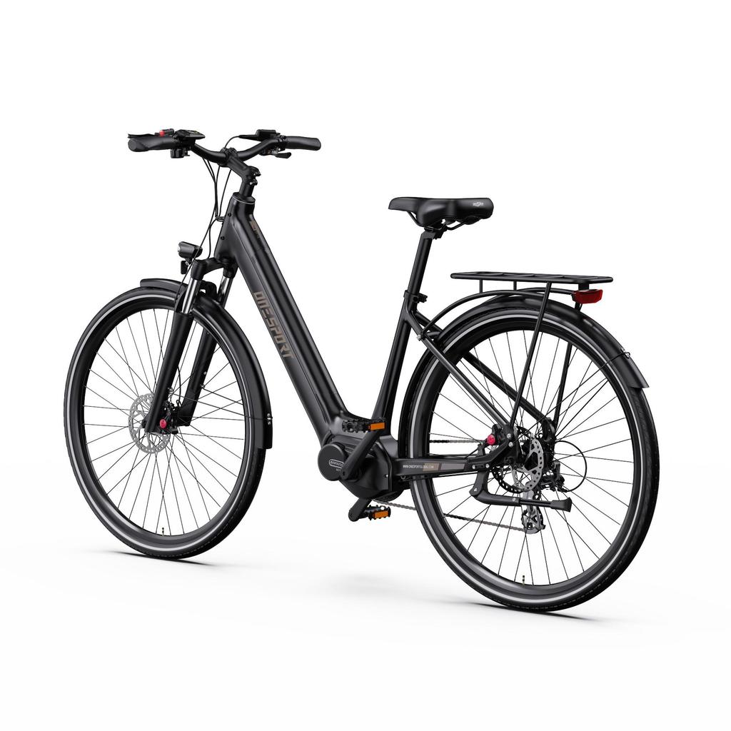 ONESPORT OT07 Matte Black Electric Bike, Bafang Mid-Drive 250W, 110KM Range, Torque Sensor, Hydraulic Brakes, Lightweight Commuter E-Bike