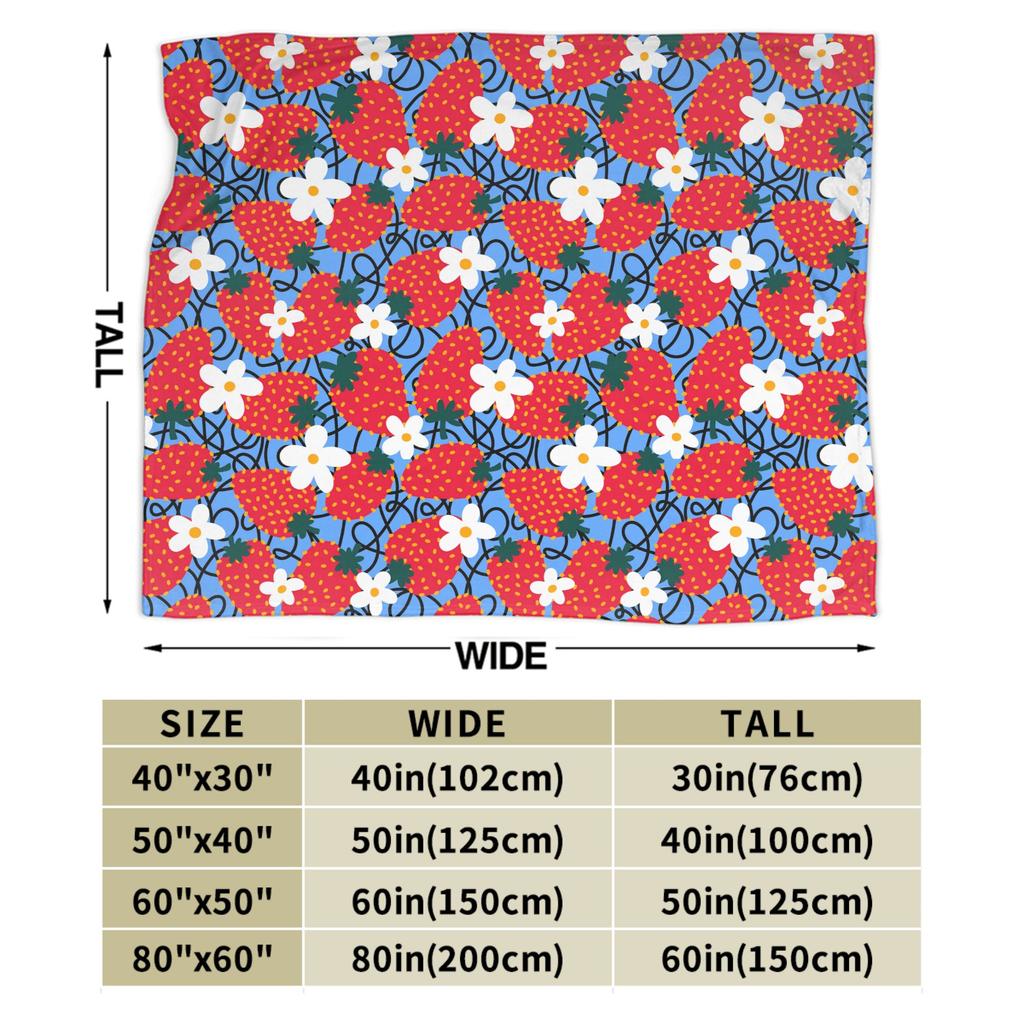 Pink Strawberry Print Soft Warm Blanket Decorative Plush Throw Blanket Fashion Living Room Flannel Bedspread Sofa Bed Cover
