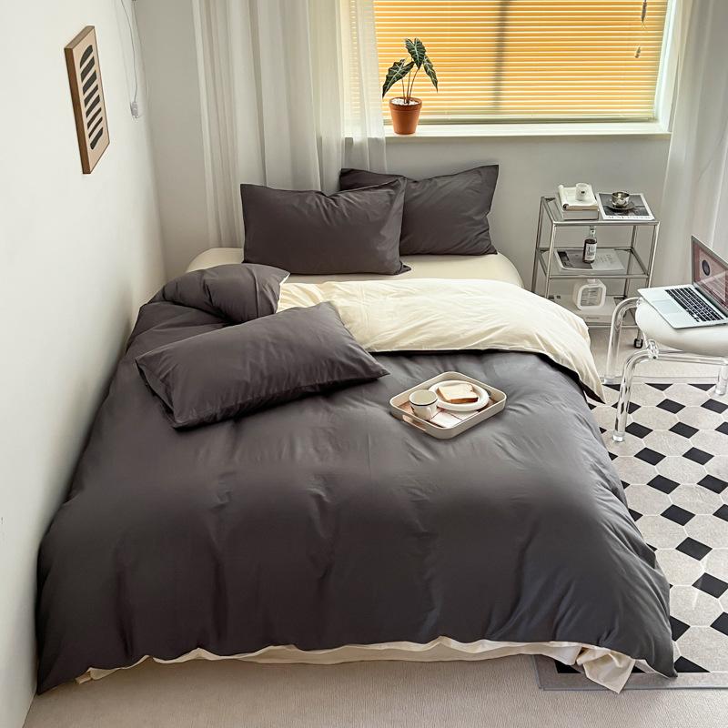 Pure Cotton Quilt Cover, Color Matching Four-piece Set, Pure Cotton, Pure Autumn and Winter Simple Single Product, Bedding, Duvet Cover