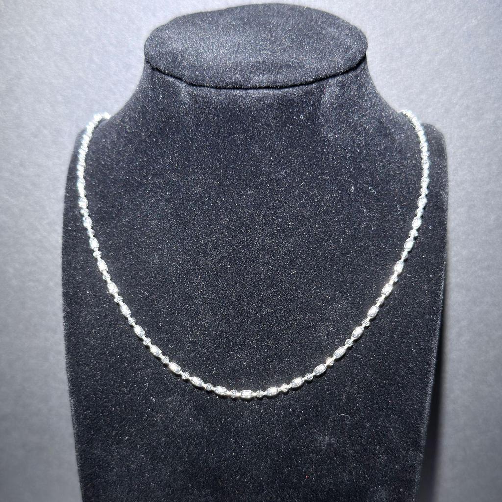 S925 Sterling Silver Women's Carved Knife Bead Necklace - Shiny Round Bead Chain, High-End Long Sweater Chain for Autumn/Winter