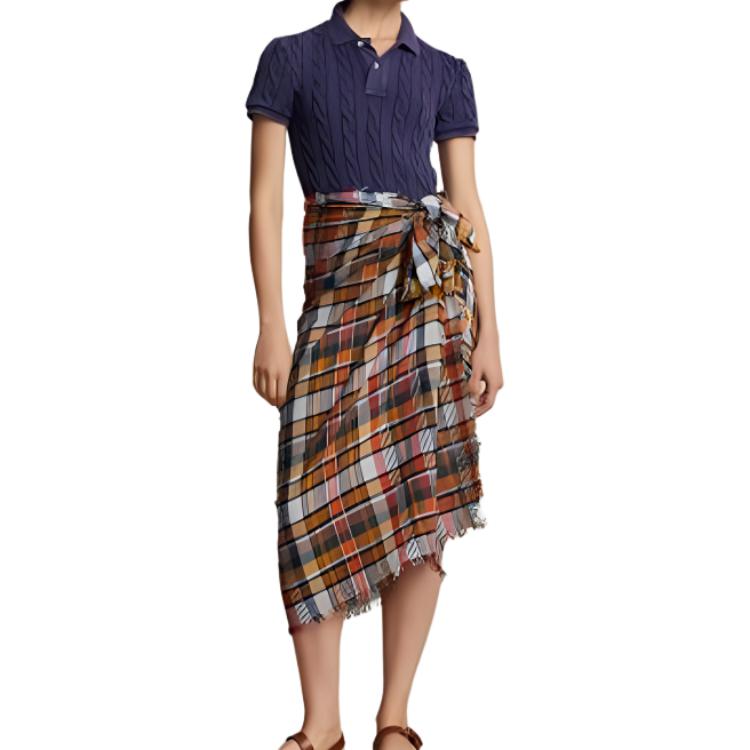 Polo Ralph Lauren FW22 Slim Fit Solid Cable Knit Short Sleeve Polo Shirt Women tops Blue WMPOKNINCU20630-410