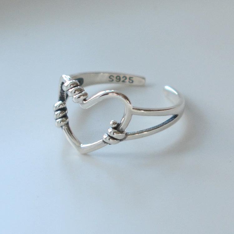 Korean Style Retro Love Heart Adjustable Open Ring for Women - Sweet Peach Heart Design