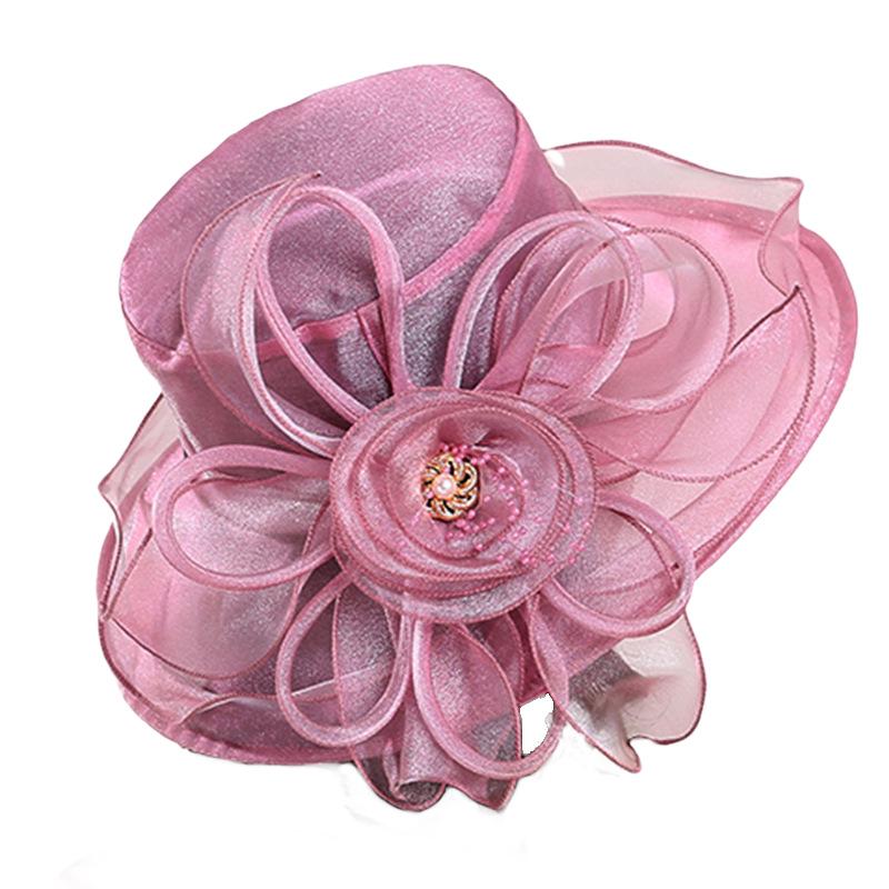 Women's Spring-Summer Fedora with Organza Flower, Veil, and Net for Sun and Beach - European and American Style