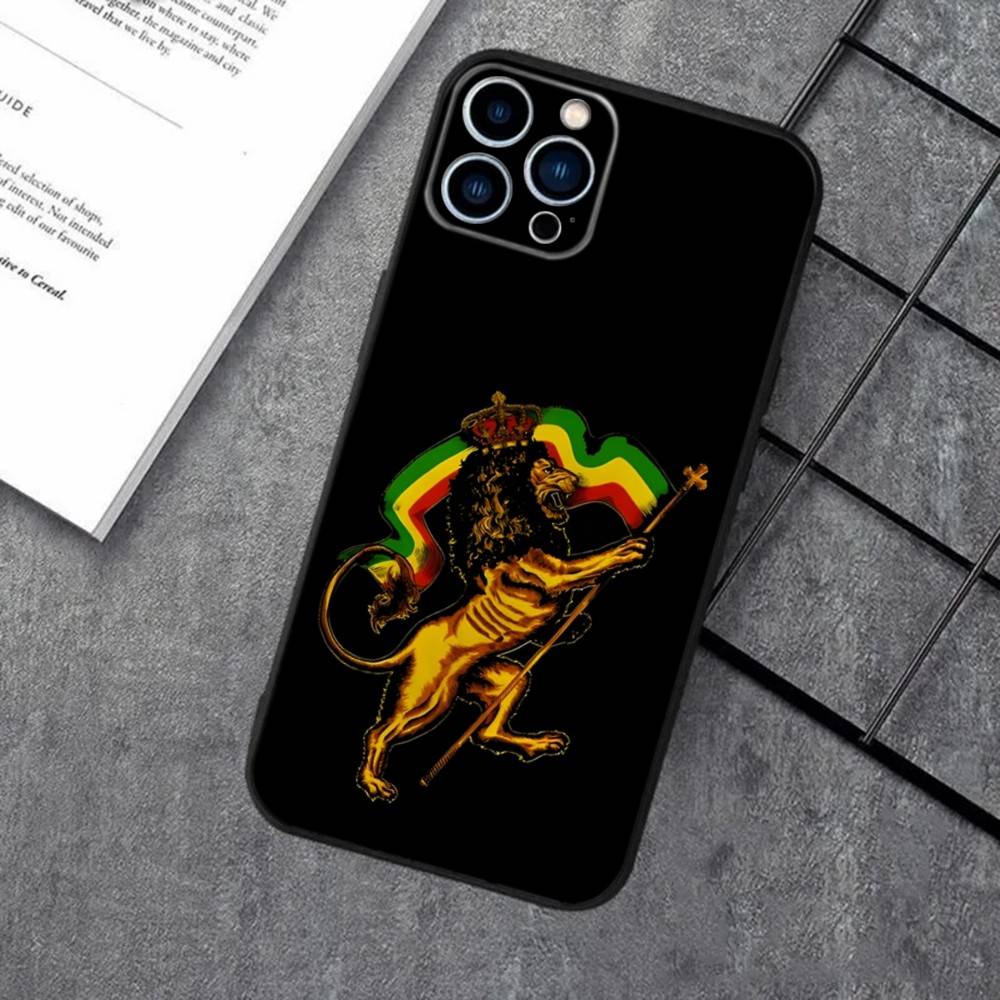 Bob Marley Rasta Lion Phone Case For iPhone 16e,16,15,14,13,12,11,XS,XR,X,8,7,Pro,Max,Plus,mini Silicone Black Cover