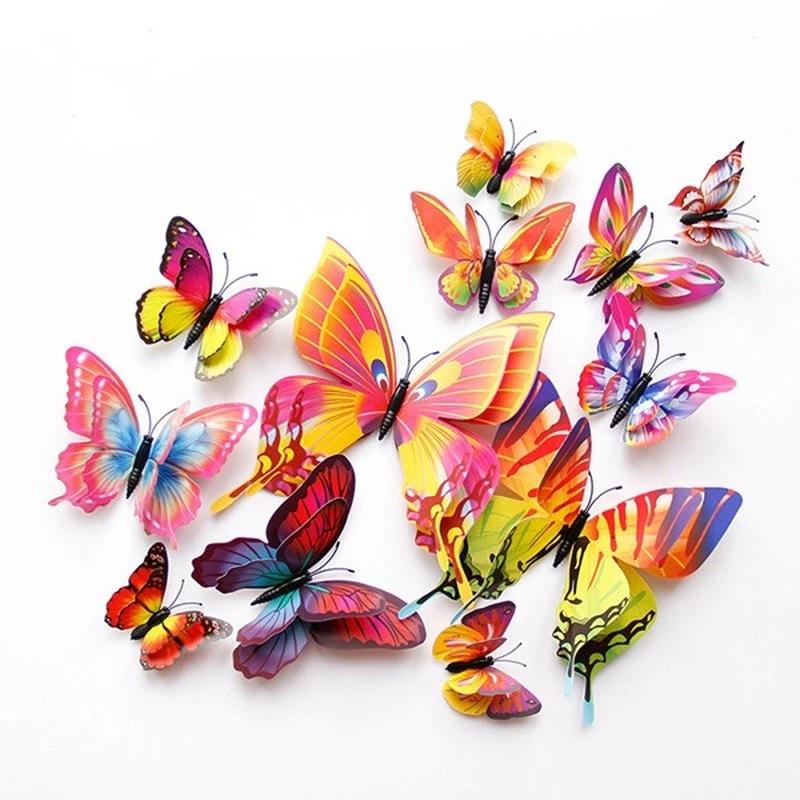 Autocollants Muraux Papillon Magnétique 3D Double Couche Autocollants Magnétiques pour Réfrigérateur Décoration Maison Fille Chambre d'Enfant Mariage Noël