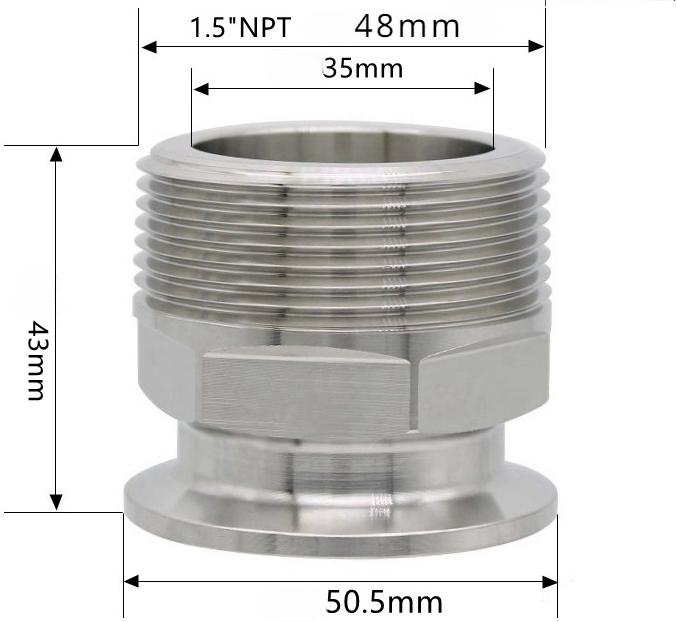 Sechskant 1/4" 3/8" 1/2" 3/4" 1" 1-1/2" 2" NPT Außengewinde x 0,5" 1,5" 2" Klemmverbindung Tri Clamp Rohrverschraubung 304 316L Edelstahl Sanitär