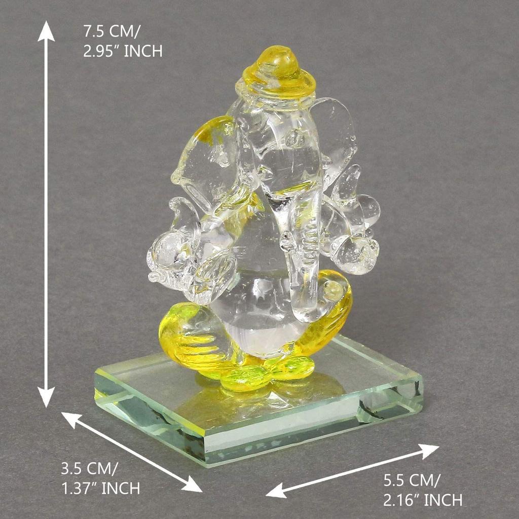Yellow and Transparent Double Sided Crystal Car Ganesha Showpiece