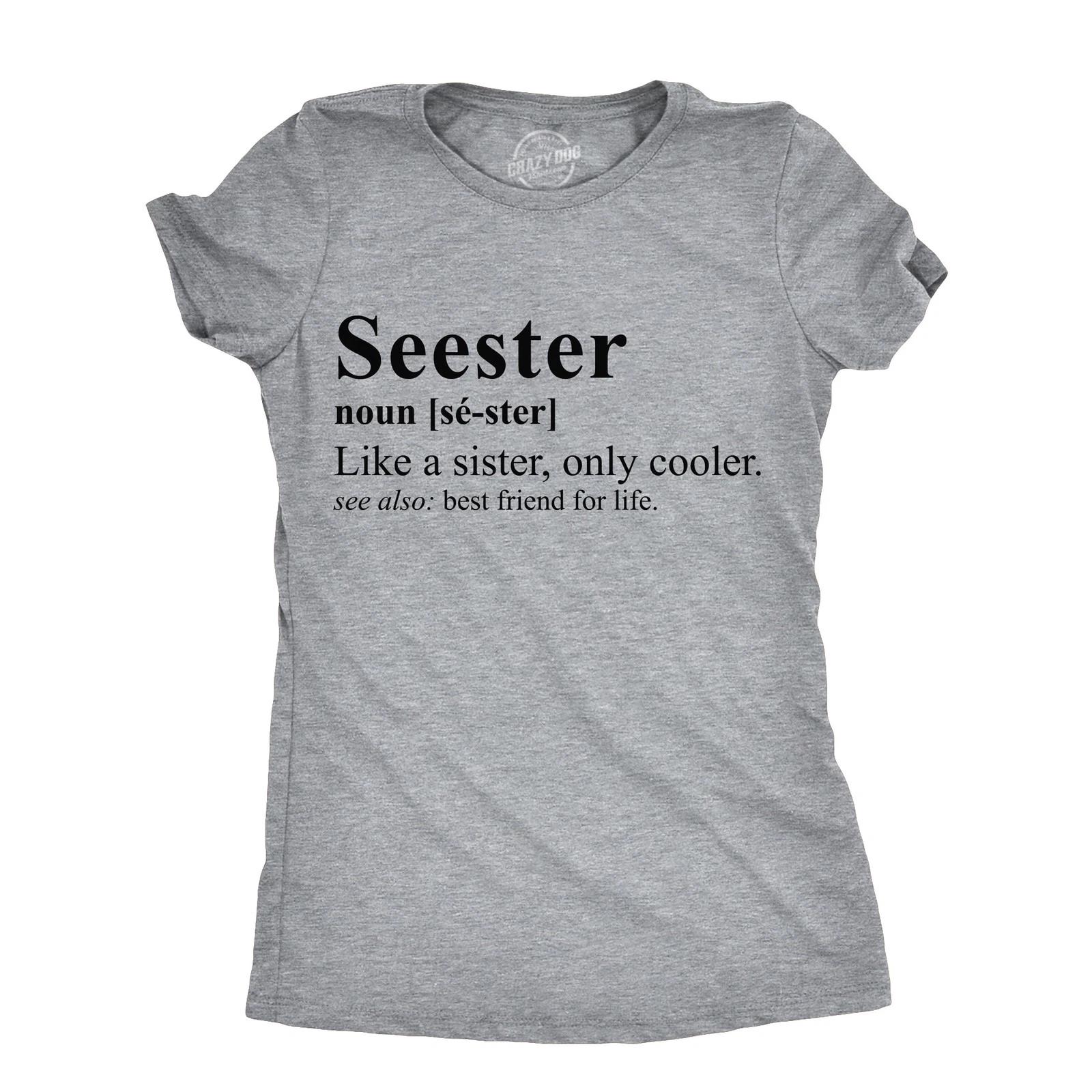 Womens Funny T Shirts Seester Sarcastic Sister Graphic Tee for Ladies M