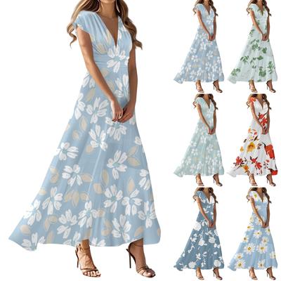 Boho Dress For Women Casual Loose Fit Summer Sundress Floral Print Dress With Pocket